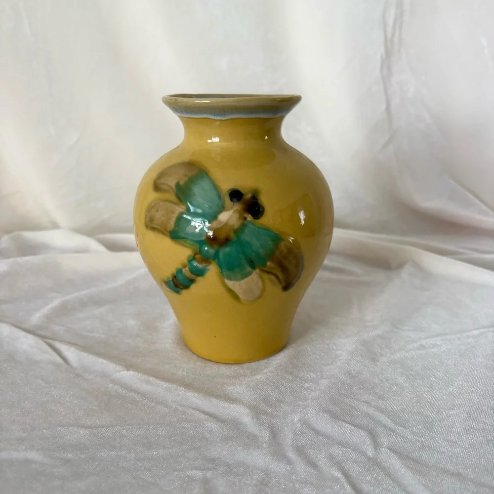 Vintage ceramic dragon fly vase home decor midcentury fairy 70s folk midcentury